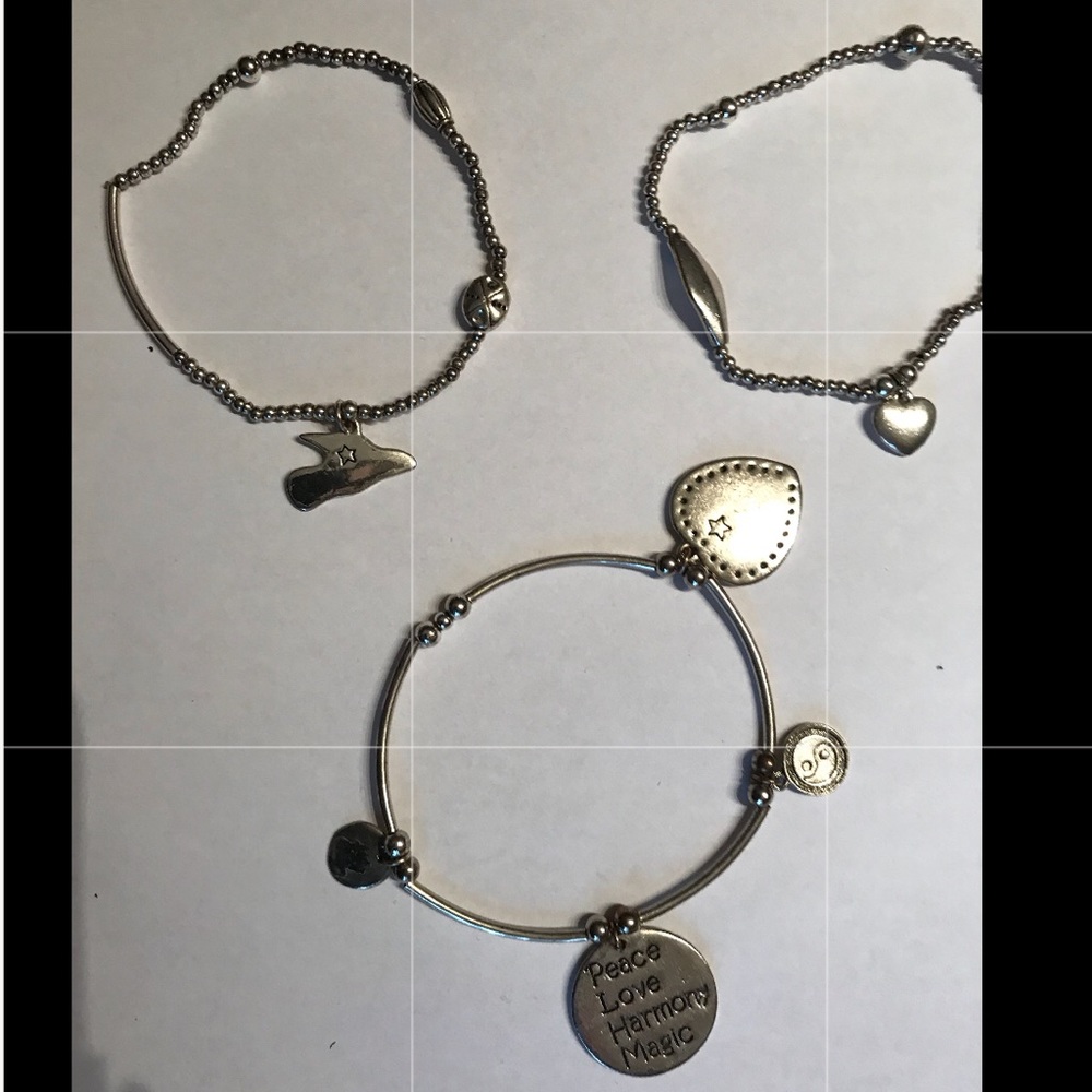 Set of 3 Silvertone Boho stretch  Bracelets